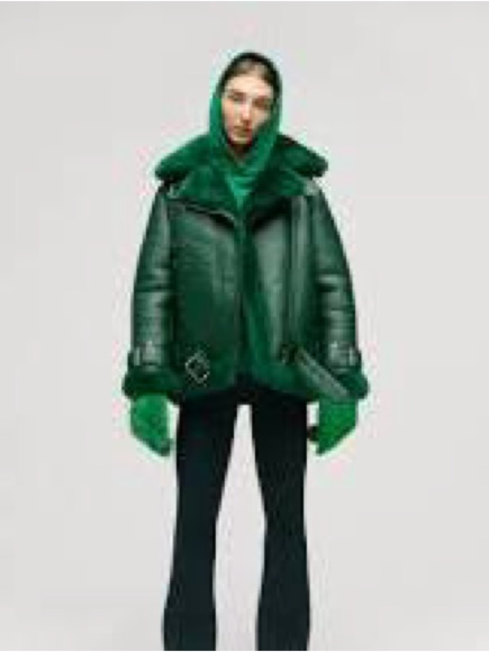Green Faux Shearling Aviator Jacket - Women